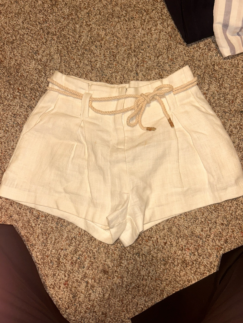 Moon River Cream High-Waist Rope-Tie Women’s Shorts